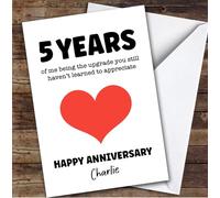 TCZ 5th Wedding Anniversary Card Personalised Red Heart Custom Card Personalised Cards, For Husband, For Wife, Him, Her, Anniversary, 5th