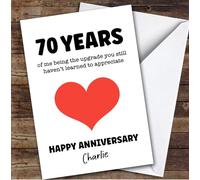 TCZ 70th Wedding Anniversary Card Personalised Red Heart Custom Card Personalised Cards, For Husband, For Wife, Him, Her, Anniversary, 70th