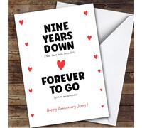 TCZ 9th Anniversary Card Personalised Nine Years Down Forever To Go Custom Card Personalised Cards, For Husband, For Wife, Him, Her, Anniversary, 9th