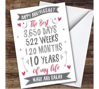 TCZ Anniversary Card Personalised 10th The Best Years Of My Life Numbers Grey Banner Custom Card Personalised Cards, For Husband, For Wife, Him, Her, Anniversary, 10th