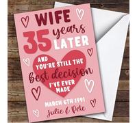 TCZ Anniversary Card Personalised 35th Wife Years Best Decision Pink Custom Card Personalised Cards, For Wife, For Her, Anniversary, 35th