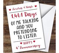 TCZ Anniversary Card Personalised 4th Pretending To Listen Funny Days Custom Card Personalised Cards, For Husband, For Wife, Him, Her, Funny, Anniversary, 4th