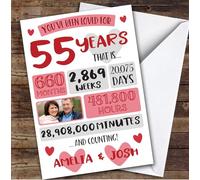 TCZ Anniversary Card Personalised 55th Photo Days Weeks Months Years Hearts Custom Card Personalised Cards, For Husband, For Wife, Him, Her, Photo Upload, Anniversary, 55th