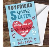 TCZ Anniversary Card Personalised 5th Boyfriend Years Best Decision Blue Custom Card Personalised Cards, For Boyfriend, For Him, Anniversary, 5th