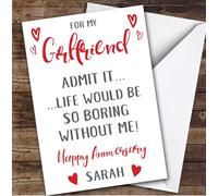 TCZ Anniversary Card Personalised Girlfriend Life Would Be Boring Without Me Hearts Custom Card Personalised Cards, For Girlfriend, For Her, Anniversary
