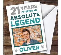 TCZ Birthday Card Personalised 21st Male Photo Legend Blue Grey Custom Card Personalised Cards, For Anyone, For Him, Photo Upload, Milestone Birthdays, Birthday, 21st