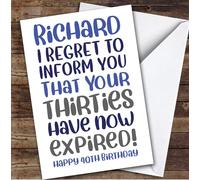 TCZ Birthday Card Personalised 40th Male Thirties Expired Funny Blue Custom Card Personalised Cards, For Anyone, For Him, Funny, Milestone Birthdays, Birthday, 40th