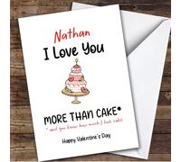 TCZ Love You More Than Cake Valentine's Day Card Personalised Custom Card Personalised Cards, For Anyone, For Him, Her, Food & Drink, Valentine's Day