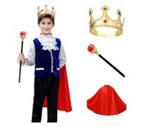 TCZDS Children's King, Prince and Pirate Costumes, complete with crown, sceptre and cape, ideal for Christmas fairy tale performances, suitable for children aged 5 to 11 years. (The King,150cm)