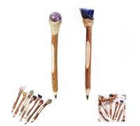 TCZDS Natural Crystal Stone & Wood Pen 2-Pack - Handcrafted Crystal Scepter Ballpoint Pens, Unique Gift Set for Men Women, Desk Accessories (H)