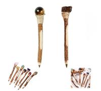 TCZDS Natural Crystal Stone & Wood Pen 2-Pack - Handcrafted Crystal Scepter Ballpoint Pens, Unique Gift Set for Men Women, Desk Accessories (C)