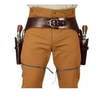 TCZDS Vintage Leather Double Gun Holster Retro Cowboy Pistol Holder Fits Most Revolvers - Medieval Western Cosplay Belt Rig (Coffee-coloured)