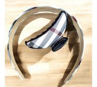 TD CREATIONS Plaid Pattern Hairband with Mini Claw Accent, White and Black Check, Fabric Hair Accessory for Women