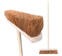 TDBS 18” Soft Natural Coco Indoor or Outdoor Broom, Large Sweeping Brush with Soft Bristle Broom Head and 120cm Long Wooden Broom Handle for Cleaning Dry Pathways, Gardens, Decking, and Block Paving