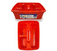 TDBS The Dustpan and Brush Store Cleaning Caddy With Handle Cleaners Caddy Organiser Carry Baskets For Cleaning Products (Red)