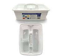 TDBS The Dustpan and Brush Store Cleaning Caddy with Handle Cleaners Caddy Organiser Carry Baskets for Cleaning Products (White)