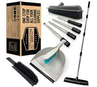 TDBS The Dustpan and Brush Store Rubber Broom and Dustpan Set with 4 Section Stainless Steel Handle and Handheld Rubber Brush - Perfect for Floors, Pet Hair and Carpets