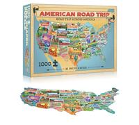 TDC Games USA - Shaped 1000 Piece Puzzle - Large Challenging Map with Roadtrip Art, Educational Game for Family Game Night, House Party & Travel