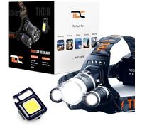 TDC Headlamp Combo: Powerful Thor Rechargeable Headlamp + Super Bright COB Keychain Flashlight Rechargeable - Illuminate Your Adventures with The Dynamic Duo. Headlamp and COB Keychain Work Light