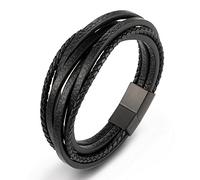 TDCHNDRO Men's Genuine Leather Bracelet -Braided Leather Bracelet Multi-Layer Design Black Fashion Accessories Black Leather Bracelet Charm Jewellery For Women Men Gift(25CM)