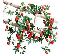 TDCuizent 175cm Artificial Rattan Vine White Simulation Flower Garland for Home Garden Wedding Courtyard Decoration Plastic Fake Ivy Wall Decor(red)