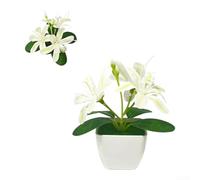 TDCuizent Artificial Jasmine Potted Plant Realistic 3 Bloom Fade-Resistant For Mini Arrangement Plastic 14 Cm Multiple Colors No Water Needed For Desk Shelf Windowsill Home Office Decor(White)