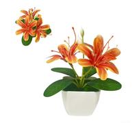 TDCuizent Artificial Jasmine Potted Plant Realistic 3 Bloom Fade-Resistant For Mini Arrangement Plastic 14 Cm Multiple Colors No Water Needed For Desk Shelf Windowsill Home Office Decor(Orange)
