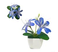 TDCuizent Artificial Jasmine Potted Plant Realistic 3 Bloom Fade-Resistant For Mini Arrangement Plastic 14 Cm Multiple Colors No Water Needed For Desk Shelf Windowsill Home Office Decor(Blue)