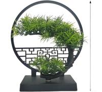 TDCuizent Artificial Pine Bonsai Tree Realistic Fake Plant for Home Office Desk Decor Handcrafted Miniature Greenery Display Low Faux Shrub for Living Room Entryway Shelf 25cm(C)