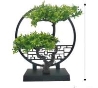 TDCuizent Artificial Pine Bonsai Tree Realistic Fake Plant for Home Office Desk Decor Handcrafted Miniature Greenery Display Low Faux Shrub for Living Room Entryway Shelf 25cm(B)