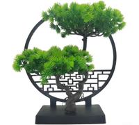 TDCuizent Artificial Pine Bonsai Tree Realistic Fake Plant for Home Office Desk Decor Handcrafted Miniature Greenery Display Low Faux Shrub for Living Room Entryway Shelf 25cm(A)