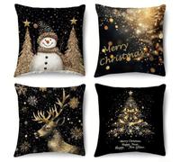 TDCuizent Christmas Pillow Covers 4 Pack Double Sided Winter Decor with Snowman Tree Gnome Let It Snow Prints Soft Polyester Cushion Cases for Living Room Bedroom Holiday Party Home Decoration(B)