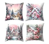 TDCuizent Christmas Pillow Covers 4 Pack Double Sided Winter Decor with Snowman Tree Gnome Let It Snow Prints Soft Polyester Cushion Cases for Living Room Bedroom Holiday Party Home Decoration(D)
