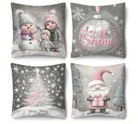 TDCuizent Christmas Pillow Covers 4 Pack Double Sided Winter Decor with Snowman Tree Gnome Let It Snow Prints Soft Polyester Cushion Cases for Living Room Bedroom Holiday Party Home Decoration(A)