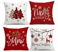 TDCuizent Christmas Pillow Covers 4 Pack Double Sided Winter Decor with Snowman Tree Gnome Let It Snow Prints Soft Polyester Cushion Cases for Living Room Bedroom Holiday Party Home Decoration(E)