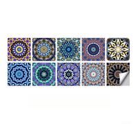 TDCuizent European Style Mandala Wall Stickers Waterproof PVC Retro Home Decor for tile Decals Self-Adhesive Removable Reusable Anti-Slip Stain-Resistant Matte Finish Blue 10 Pack(20 * 20CM)