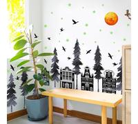 TDCuizent Glow in the Dark Removable Wall Stickers Black Theme with Moon and Stars Waterproof PVC Decals for Living Room Bedroom Nursery Decor 27x58 Inch
