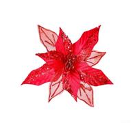 TDCuizent Large Glitter Poinsettia Christmas Flower Ornament with Pearls and Sequins 23x21cm Artificial Decorative Blossom for Christmas Tree Wreaths Wedding Centrepiece and Festive Décor(Red)