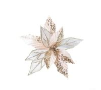 TDCuizent Large Glitter Poinsettia Christmas Flower Ornament with Pearls and Sequins 23x21cm Artificial Decorative Blossom for Christmas Tree Wreaths Wedding Centrepiece and Festive Décor(light gold)