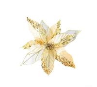 TDCuizent Large Glitter Poinsettia Christmas Flower Ornament with Pearls and Sequins 23x21cm Artificial Decorative Blossom for Christmas Tree Wreaths Wedding Centrepiece and Festive Décor(Gold)