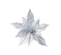 TDCuizent Large Glitter Poinsettia Christmas Flower Ornament with Pearls and Sequins 23x21cm Artificial Decorative Blossom for Christmas Tree Wreaths Wedding Centrepiece and Festive Décor(Silver)