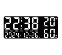 TDCuizent Large LED Digital Wall Clock with Temperature Humidity Display Dual Alarm Night Light Adjustable Brightness for Bedroom Living Room Home Office Decor(D)