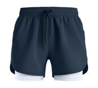 TDCuizent Men's 2 in 1 Running Shorts with Breathable Quick-Dry Fabric Double Layered Basketball Gym Pants for Sports Training and Casual Wear Moisture Wicking Athletic Bottoms(2XL Navy blue)