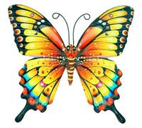 TDCuizent Metal Butterfly Wall Hanging Wrought Iron Decor Pastoral Rustic Animal Pattern Indoor Outdoor Art For Home Patio Fence Garden Yellow Blue Purple Red 17X16cm 1 Or 4 Pieces Easy Mount(Yellow)