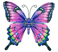 TDCuizent Metal Butterfly Wall Hanging Wrought Iron Decor Pastoral Rustic Animal Pattern Indoor Outdoor Art For Home Patio Fence Garden Yellow Blue Purple Red 17X16cm 1 Or 4 Pieces Easy Mount(Purple)