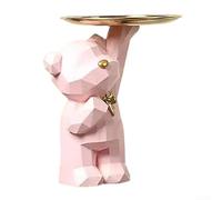 TDCuizent Resin Geometric Bear Storage Tray With Whimsical Animal Statue For Keys Jewelry Stationery Desktop Ornaments Home Office Decor Figurine Shelf White Pink Green 12X24x12cm(Pink)