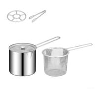 TDCuizent Stainless Steel Frying Pan with Wooden Handle and Glass Lid Deep Fryer Pot with Strainer Basket for Noodles Milk Vegetables Soup for Gas Induction Stovetop(B)