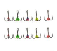 TDCuizent Stainless Steel Three-Jaw Ice Fishing Hooks Sinking Bait with Simulated Drill for Winter Angling Multi-Angle Curved for Quick Piercing 10pcs Set in Assorted Sizes(12#)