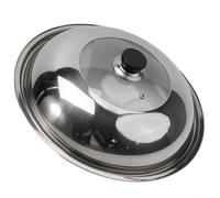 TDCuizent Stainless Steel Wok Lid and Pot Cover with Visible Tempered Glass Centre Combined Tripod Design with Knob Handle for Easy Lifting Heat Resistant Splash Guard to Keep Food Warm (34CM)