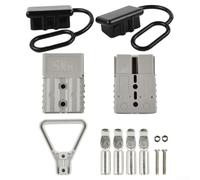 TDCuizent Style Battery Connector 120A 175A Power with Dust Cover and Handle for 1/0 AWG Cable Silver Plated Copper Terminals Grey Housing for EV Solar Golf Cart(175A)